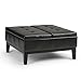 SIMPLIHOME Dover 36 inch Wide Contemporary Square Coffee Table Storage Ottoman in Tanners Brown Vegan Faux Leather, Assembled, For the Living Room and Bedroom