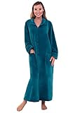 Del Rossa Women's Fleece Robe, Soft Zip-Front Bathrobe, 1X 2X Ocean Depth Green (A0300ODP2X)
