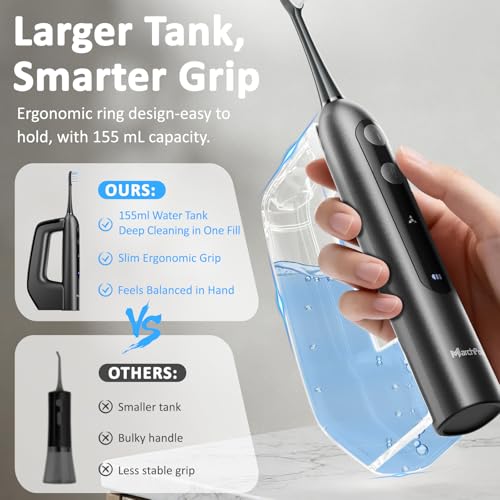Marchpower Sonic Electric Toothbrush with Irrigator and 46° Vibration Oscillation, IPX7 Waterproof Portable Dental Irrigator with 2 Heads Accepted, Magnetic Water Tank 155 ml