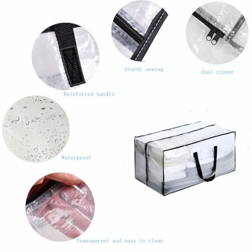 Beauenty 5 Pack Extra Large Clear Moving Bags,Heavy Duty Storage Bags With Zipper For College Dorm Room Essentials,Alternative To Moving Boxes,Can Store Clothes,Shoes,Toys,And Decorations Etc