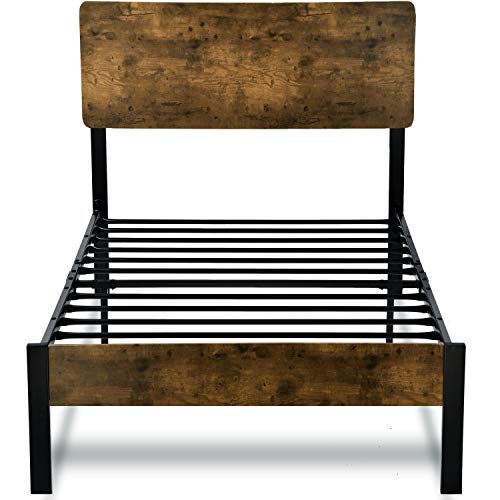 Allewie Twin Size Platform Bed Frame with Wood headboard and Metal