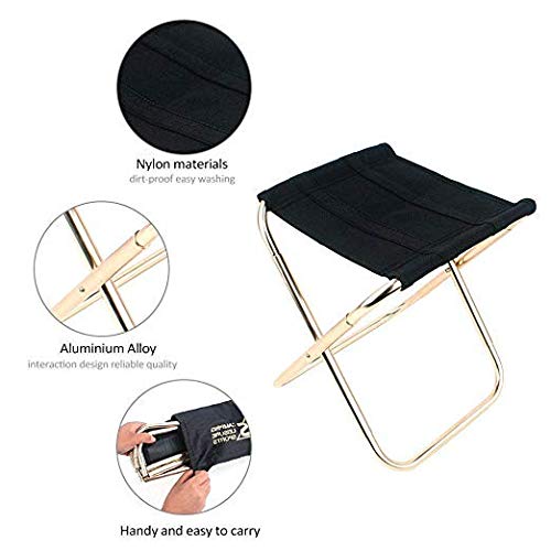 Keweis Folding Camping Stool, Large Size Portable Aluminum Material Outdoor Folding Chair Slacker Chair for BBQ, Camping,Fishing, Travel, Hiking, Garden,Beach - Black Seat with Bag(Black) - Thumbnail 4