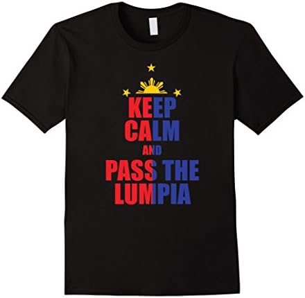 Men's Keep Calm and Pass The Lumpia Philippines Flag T Shirt 2XL Black