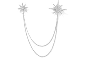 OIDIMS Silver Rhinestone Star Brooch for Women Girls Men Fashion Crystal Snowflake Tassel Lapel Pins Dress Suit Accessories Bouquet Dainty Jewelry Winter Holiday Dancing Party Ceremony Banquet Decoration Gift