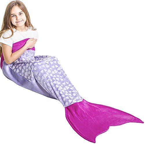 Loved Blanket Heart Mermaid Tail Blanket for Girls Kids Ages 3-12 - Great Gift (Light Purple/Pink Violet)