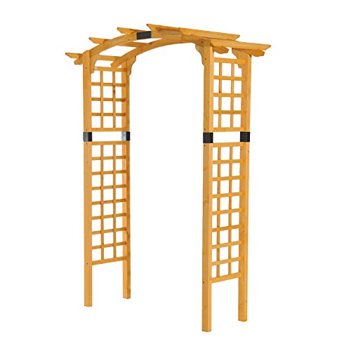 Godyluck 90" Pergola Style Wooden Round Top Garden Arbor Trellis | Natural Wood & Black - Thumbnail 4