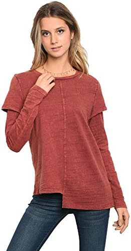 Vina Vino Women's Layered Long Sleeve T-shirt in Washed Cotton Fabric