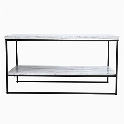 Tilly Lin 2 Tier Faux Marble Coffee Table, Water Resistant Accent Cocktail Table with Lower Storage Shelf, Carrara