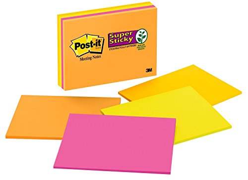 Post-it Super Sticky Notes, 8 In X 6 In, Rio De Janeiro Collection, 4 Pads/Pack, 45 Sheets/Pad (6845-SSP)
