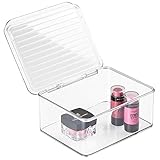 mDesign Cosmetic Organizer with Lid for Vanity Cabinet to Hold Makeup, Beauty Products - Small, Clear