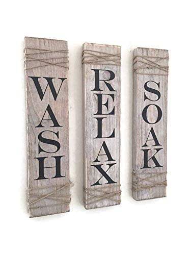 Amazon Com Rustic Bathroom Signs Set Of 3 Farmhouse Bathroom Decor Wash Soak Relax Signs Rustic Decor Handmade