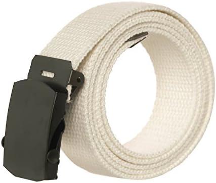 Canvas Military Style Belt with Black Buckle - White