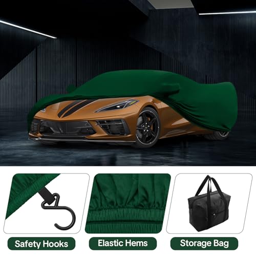 WinPower Car Cover Interior Anti-Dust Breathable Elastic Canvas Covers Full Protective Cover Soft Anti-Scratch Sports Cover for Garage Car Exhibition Green, 4.60-4.89M, 1 Piece