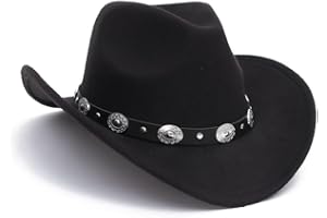 Quxyxso Women Men Classic Western Cowboy Shapeable Hat, Small Short Wide Brim Beach Cowgirls Cattleman Cowboys Hats（Black