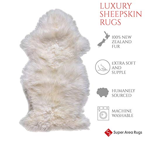Super Area Rugs Genuine New Zealand Fluffy Sheepskin Rug for Bedroom Living Room, Natural, Large