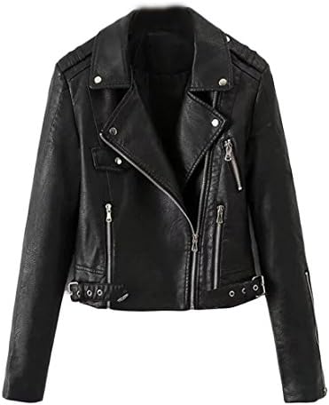 lovever Women's Slim Fit Lapel Zipper Faux Leather Motorcycle Biker Jacket Black S