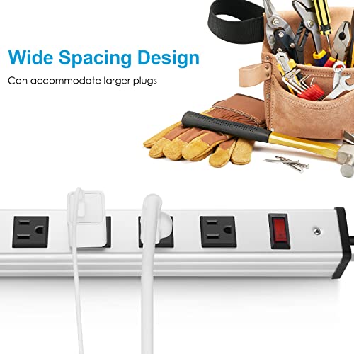 12 Outlet Industrial Metal Power Strip, WideSpaced Long Power Strip