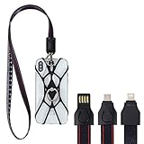 SHANSHUI Phone Lanyard Charging Cable, Micro & iOS USB Detachable Neck Strap Silicone Stretchy Holder Case with Ring 3A Fast Charging Compatible with iPhone and Some Android Phones (Micro USB- Black)