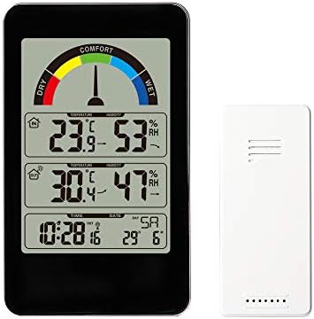 Wireless Multifunction Weather Station Clock LCD Digital for Forecasting Temperature Humidity with Indoor Outdoor Sensor,Black