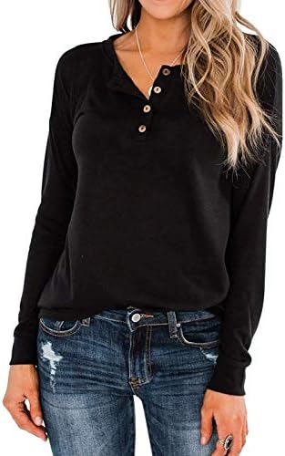 VEASHON Women's Casual Round Neck Long Sleeve Tunic Tops Button Up Loose Fit Sweatshirts
