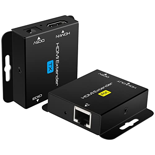 KUYIA HDMI over Ethernet Extension Cable with POC (TX Power Only Required) 1080P@60Hz HDMI to RJ45 Converter Supports EDID for Cat5e/Cat6/Cat7 with 5V Power Supply