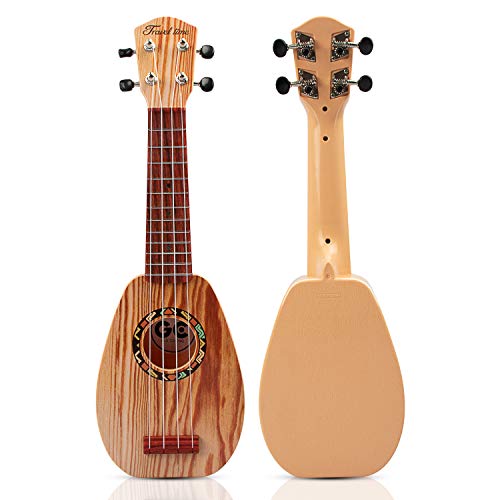 aPerfectLife 17" Kids Ukulele Guitar Toy 4 Strings Mini Guitar Children Musical Instruments Educational Learning Toys with Picks and Strap for Toddler Kids Boys Girls Beginner Starter (Wooden)