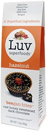 Box of 2 Hazelnut Luv Superfoods Beegan-Bites - Raw Honey Sweetened Dark Chocolate (20g each)