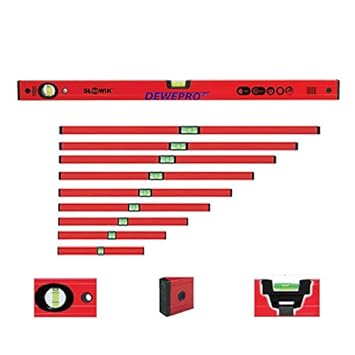 DEWEPRO 9-tlg. Profi-Set - Aluminium Wasserwaage - rot lackiert - 9-teilig - Längen in cm: 30, 40, 50, 60, 80, 100, 120, 150 