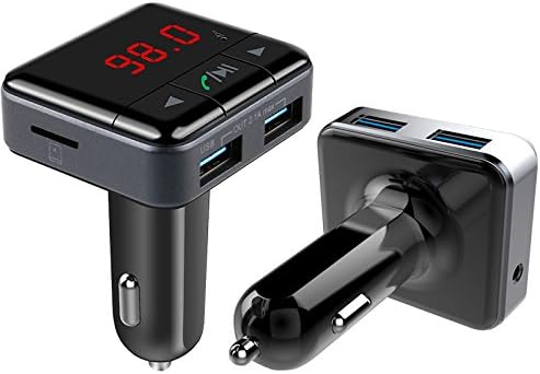 iSunnao Bluetooth 4.1 FM Transmitter Handsfree Car Kit - MP3 Player with Micro SD &amp; USB Disk - 2-Ports 5V/2.1A USB Car Charger - Perfect for Apple, Samsung, HTC, LG or Other Smartphone - APP Control