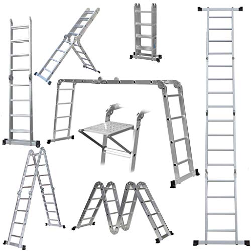 14-in-1 4x4 Aluminium Multi Purpose Folding Extension Ladder 4.7M 15.5FT Heavy Duty Combination Step 1 Painting Tray Manufactured to EN131 Up to 330lbs/150kg
