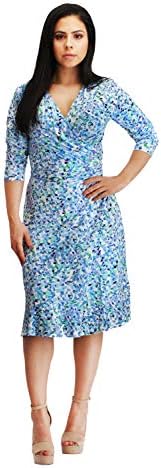 VERLINA Women's Vibrant Blue Dotted Pattern Wrap Dress w/Deep V-Neck Design