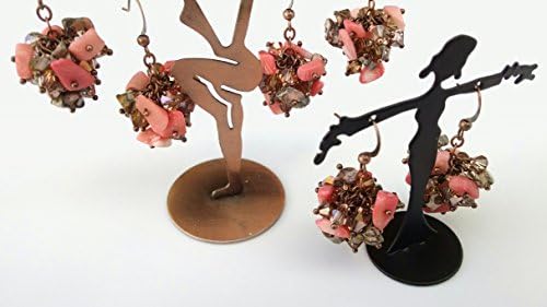 Leopard skin Jasper, Bamboo Coral, crystal cluster earrings