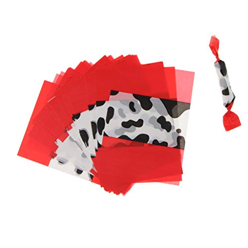 Fenteer (1000pcs) Black Dairy Cattle Pattern Waterproof Wax Paper Food Candies Gifts Wrapping - Red, 9x12.5 cm
