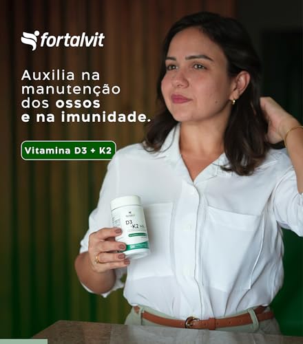 Vitamina D3 + K2 120 Cápsulas 4 Meses de Uso Longa Duração, 2000UI D3 149mcg Vitamina K2 MK-7, Fortalvit