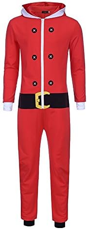 Hengguang Men's Holiday Christmas Elf Zip Up Pajamas Jumpsuit Red M
