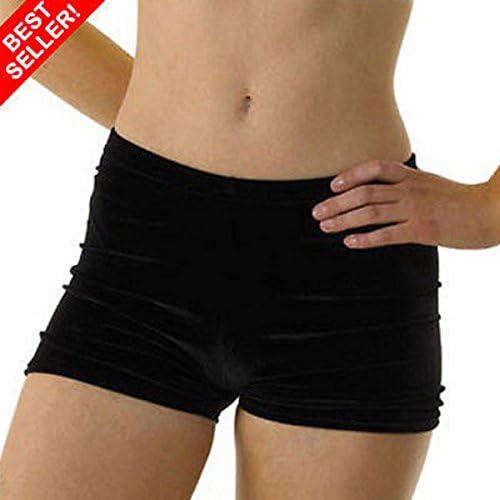 WESTPOLE girls gymnastics shorts, Black velour shorts, dance shorts,velvet short (black, 26;5-6 yrs)