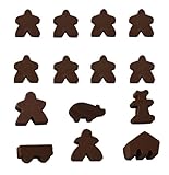 Brown Set of 14 Carcassonne Meeples (8 Meeples, 1 MegaMeeple, 1 Builder, 1 Pig, 1 Mayor, 1 Cart, 1 Barn)