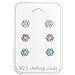 925 Sterling Silver Hypoallergenic (SET OF 3) Clear, Pink, Blue Flower Stud Earrings for Girls or Women 29116