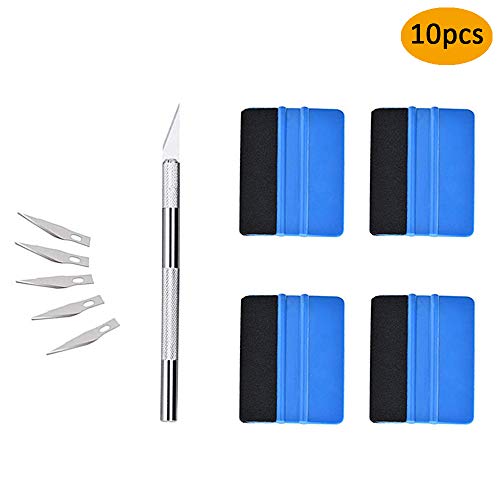 Huture 10pcs Soft Wrapping Folder Tool Squeegee Set Vehicle Window Tint Application Tools Kit Car Vinyl Cutter Knife Utility Knife and Blades for Installing Contact Paper Self-Adhesive Film