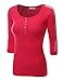 Doublju Womens 3/4 Sleeve Cotton Blend Henley Neck T-Shirt With Lace Trim