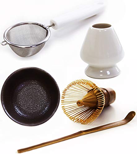 Mocha ChaDao MATCHA Traditional Tea Set | Purple Bamboo Whisk and Scoop | Holder | Sifter | Matcha Bowl | Gift Box | Best Authentic Accessories For Matcha Green Tea Ceremony
