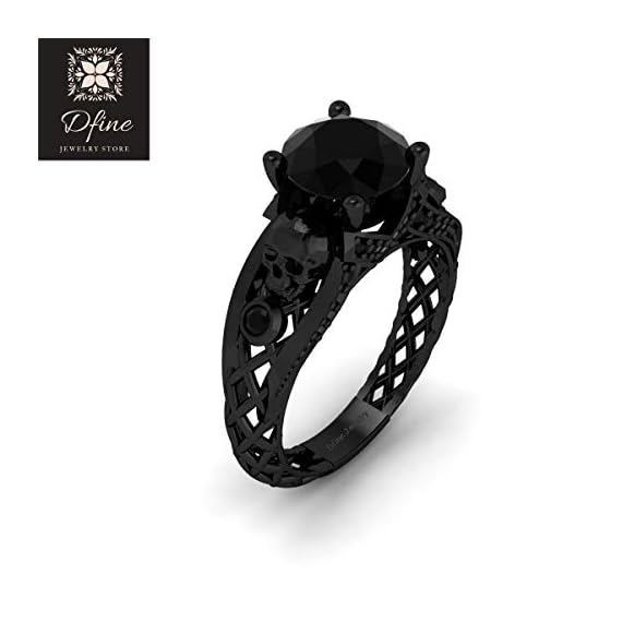 Black-Diamond-Gothic-Spooky-Skull-Engagement-Ring-Womens-Mesh-Skull-Ring-Sterling-Silver