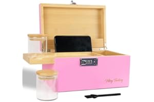 Viking Factory Bamboo Storage Decoration Box with Combination Lock Includes Tray for Home Storage Drcorative Box Set-Pink