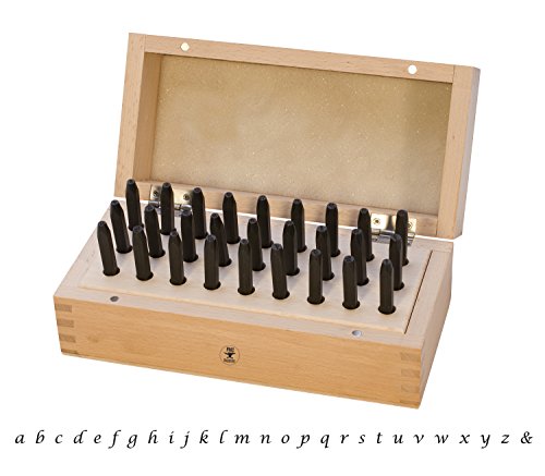 27 Piece 2.5 MM Fancy Lowercase Lucida Script Alphabet Letter Stamp Set w/ Wooden Box for Stamping Metal Jewelry