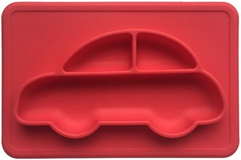 Silicone Placemat Divided Plate - Babies Highchair Feeding Tray Silicone Suction Placemat for Children, Kids, Toddlers,Kitchen Dining Table with Built in Plate and Bowl (Red)
