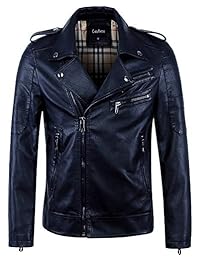 chouyatou - Chaqueta de motociclista de piel sintética ligera con cremallera asimétrica para hombre