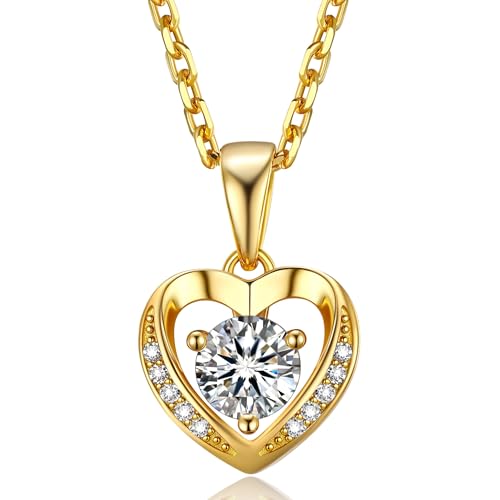 MomentWish Women's Heart Necklace, 0.5/1/2 Carat Moissanite Diamond Pendant Rose Gold 925 Sterling Silver Hypoallergenic Jewelry Gift for Wife Mom Girlfriend