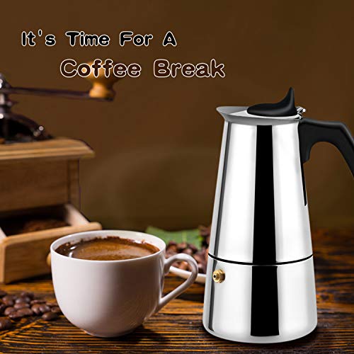 Stovetop Espresso Moka Pot Italian Coffee Maker, with Stainless Steel, 3 Coffee Scoops, 200ml/7oz/4 Cup (1 Cup=50ml)