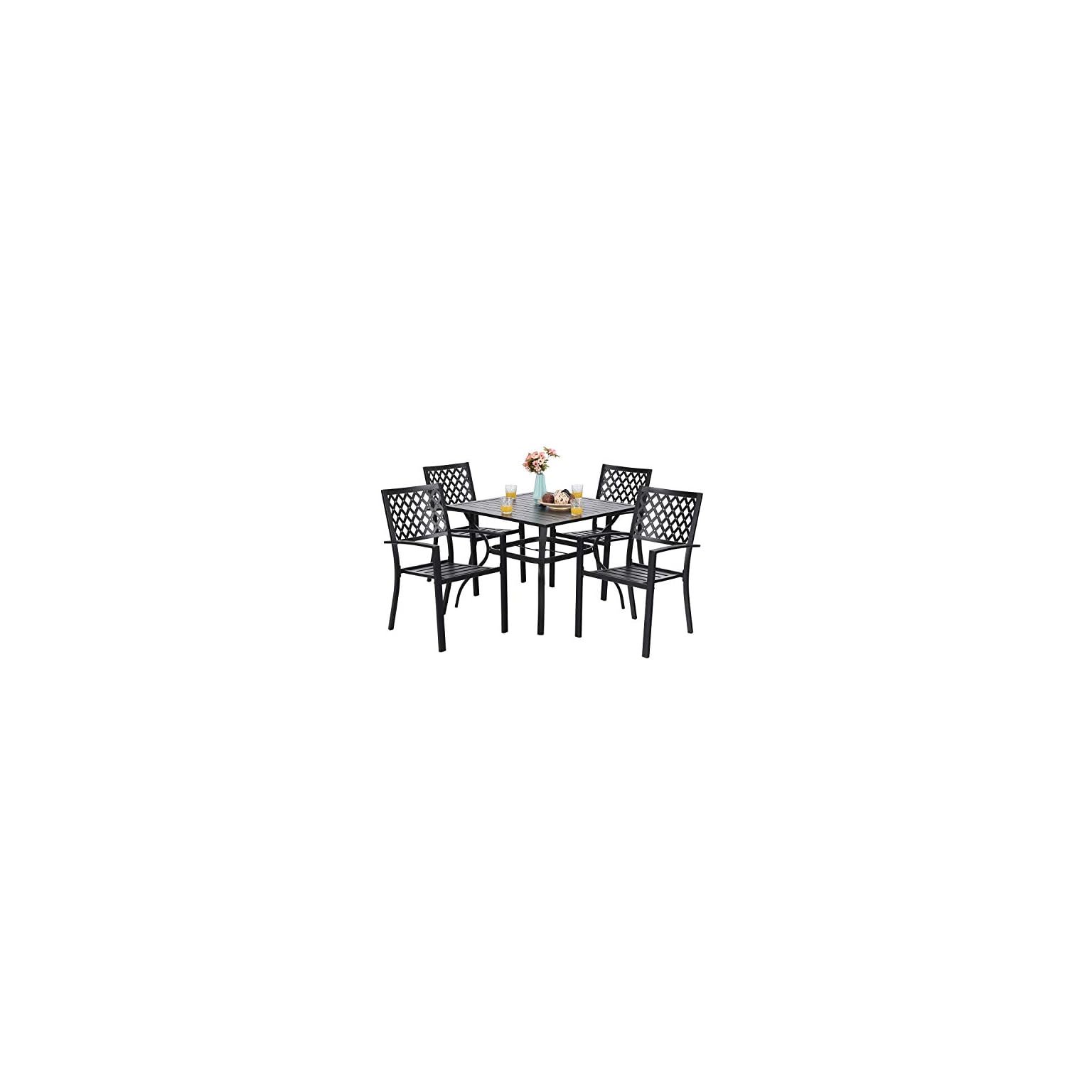 PHI VILLA Patio Dining Set Wrought Iron Outdoor Table and Chairs Furniture Set 5 Piece, 37