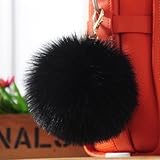 Dikoaina 2 Pieces Faux Fur Pom Pom Keychain Gold Ring Bag Charm Fluffy Fur Ball
